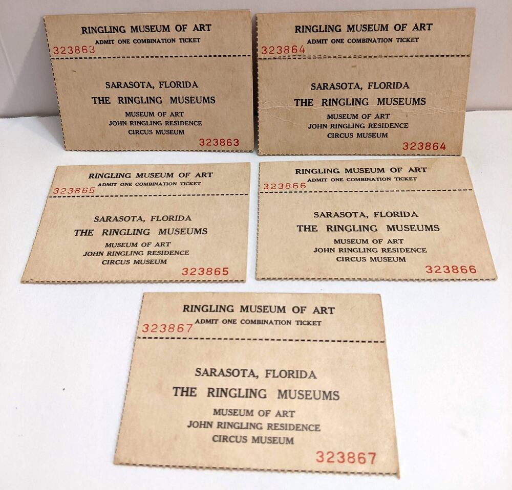 Vintage 1960s Ringling Art Museum Sarasota Tickets Ephemera - Souvenir Only